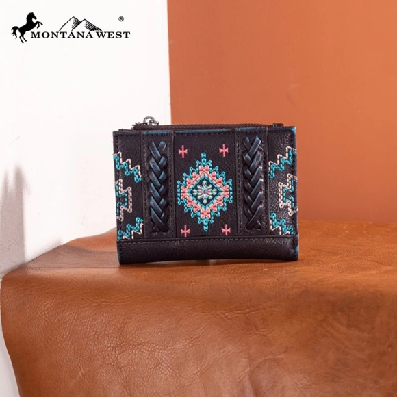 Montana West Embroidered Aztec Tote/Crossbody + Wallet Turquoise - Picture 6 of 8